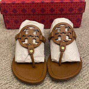Tory Burch Miller Calf Leather Brown Vintage Vachetta Sandals size 7.5